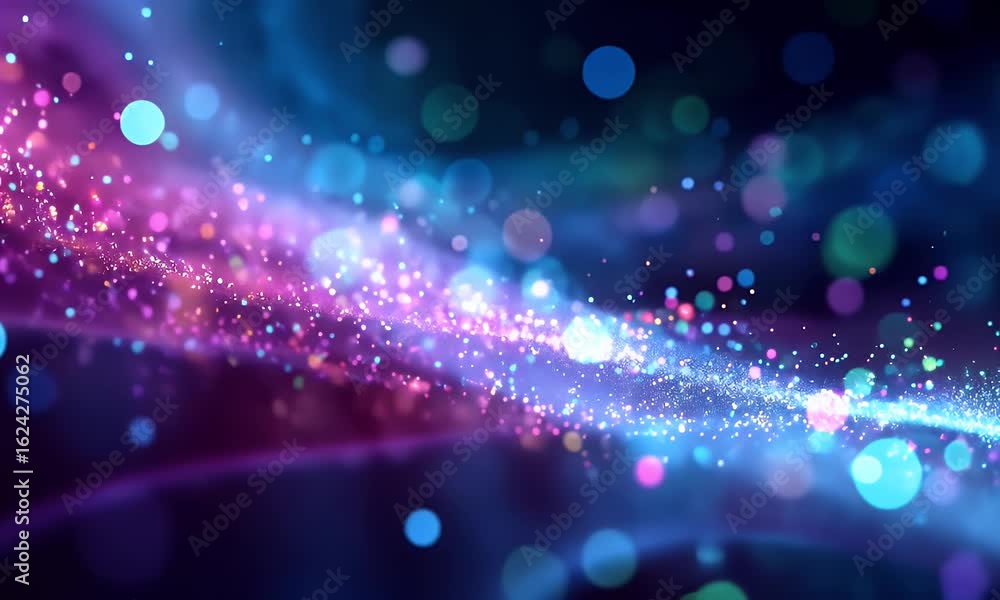 Poster digital data background with glowing particles and holographic effects, creating an immersive digita