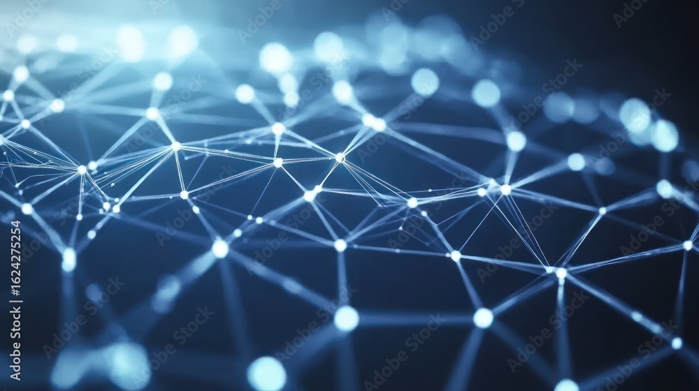 Poster abstract digital network connection illustration with blue glowing lines and nodes