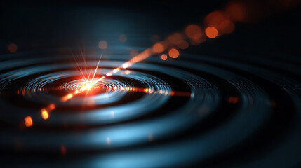 Radiant light beams create abstract concept of KPI, illuminating ripples in dark background