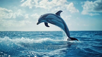 Fototapeta premium Captivating spectacle of a playful dolphin leaping energetically from the ocean's embrace