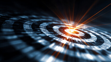 Dynamic light beams create abstract concept of KPI, emphasizing focus and clarity