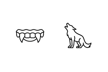Fangs and howling wolf icons vampire fangs animal