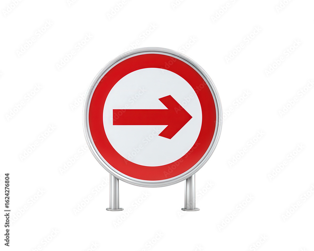 Poster red circle transparency background right arrow metal road sign isolated direction traffic round obje