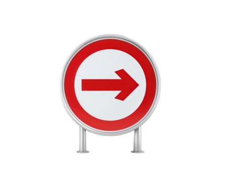 Red circle transparency background right arrow metal road sign isolated direction traffic round object - Powered by Adobe