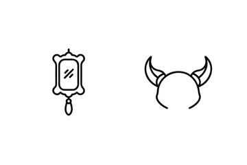 Ornate mirror and horned head outline hanging reflection