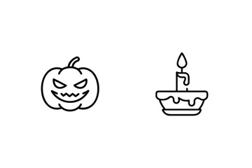 Spooky pumpkin and birthday cake icons halloween jack o lantern