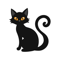Illustration of a black cat with orange eyes isolated on white background