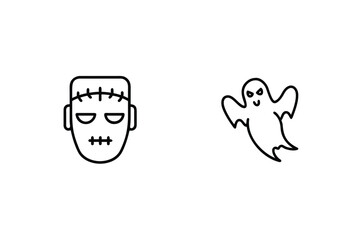 Frankenstein monster and ghost icons halloween