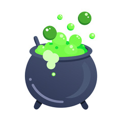 A bubbling cauldron of green potion isolated on white background