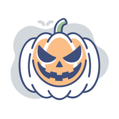 Cartoon spooky pumpkin with a scary face isolated on white background