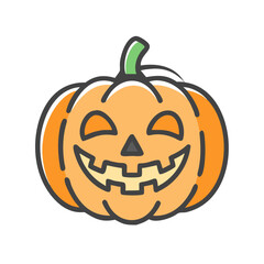 Cartoon halloween pumpkin with a happy face isolated on white background