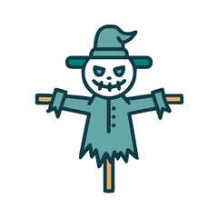 Cartoon scarecrow with hat isolated on white background