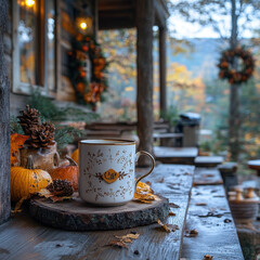 A cup of coffee on a wooden table.