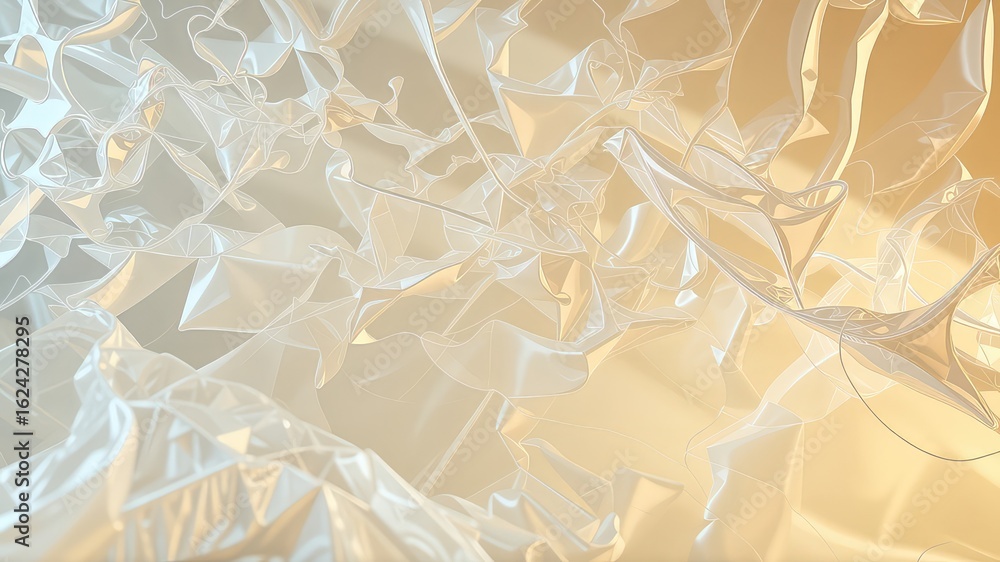 Poster abstract arrangement of translucent, flowing, and rippling shapes with subtle gradients and soft lig