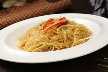Chinese cuisine, Cantonese cuisine, stir fried pork belly with shredded potatoes