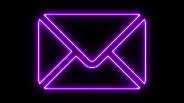 Neon glowing message box line icon animation text chat box sign symbol on black background 4k