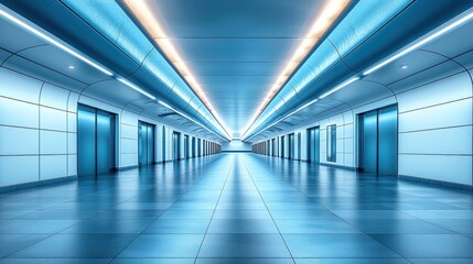 Naklejka premium Modern blue office hallway with elevators