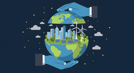 illustration of a sustainable city protected inside a globe