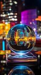 Cityscape reflection crystal ball night photography