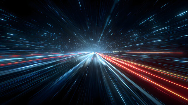 3d futuristic data tunnel with glowing neon lines and motion blur in a sci-fi cyberspace