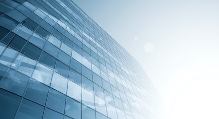 Modern Glass Office Building Exterior with Blue Sky Reflection