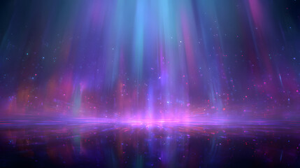Abstract energetic background with neon purple and blue mist, glowing particles, and light