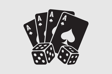  playing cards and dice silhouette  vector