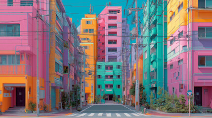Colorful Pop Art Style Urban Street View　
ポップアート風のカラフルな街並み