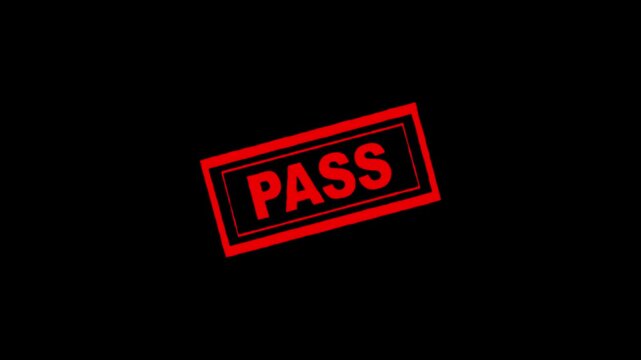 pass stamp animation with black background . Rubber stamp stamped pass text. alpha channel. red stamp pass imprint animation black background stamp video. pass. Motion design.