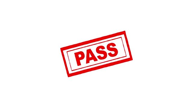 pass stamp animation with white background . Rubber stamp stamped pass text. alpha channel.  red stamp pass imprint animation white background stamp video. pass. Motion design.