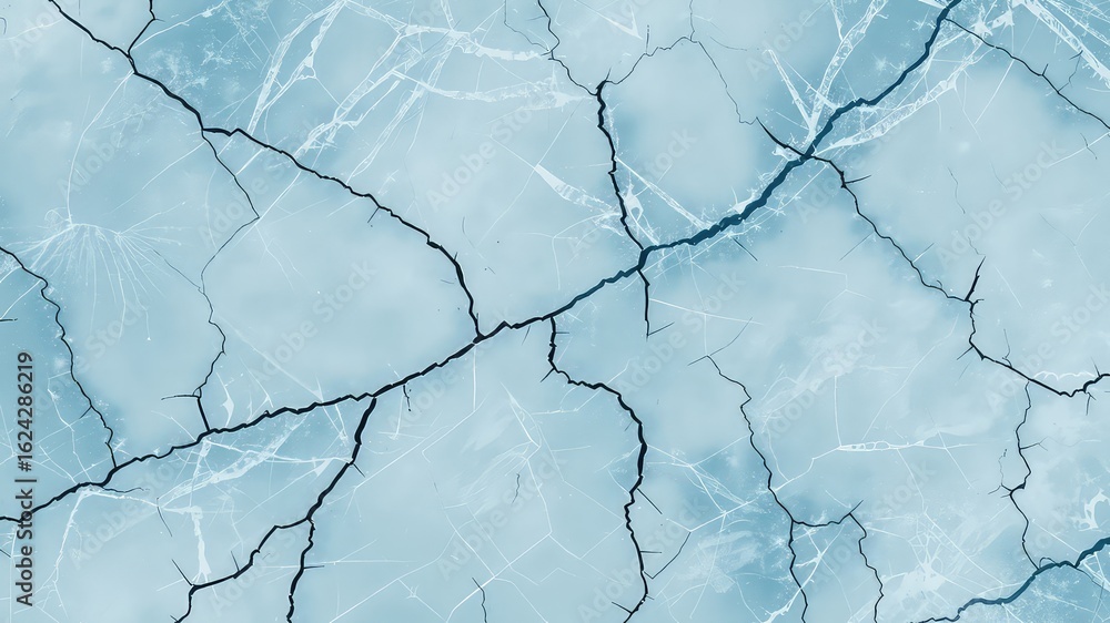 Poster fragmented surface light blue abstract background with deep veins of dark cracks and subtle interwov
