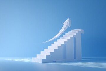 White staircase with upward arrow symbolizes growth and achievement
