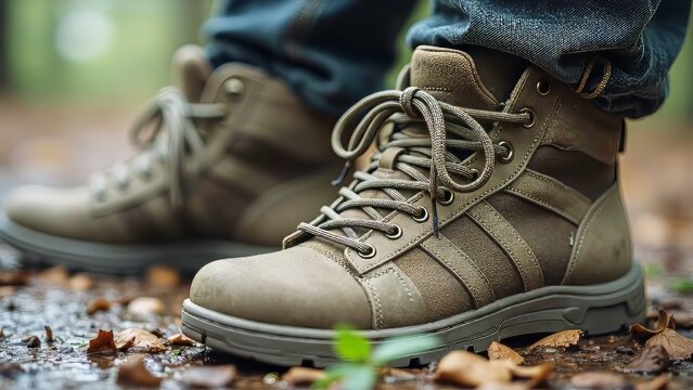 Close up image of outdoor work boots