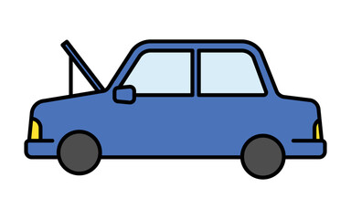line icon of sedan car with open hood showing engine maintenance