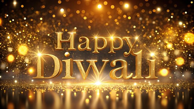Happy diwali greeting with golden text and sparkling lights, symbolizing prosperity and the festival of lights