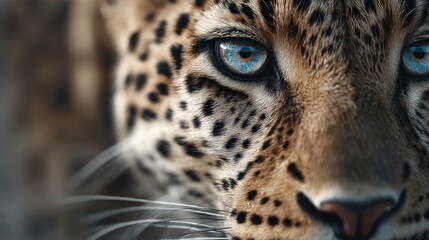 Intimate portrait showcasing the striking blue eyes of a majestic leopard