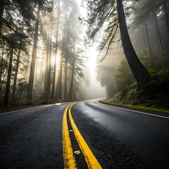 Fototapeta premium Road through a foggy forest