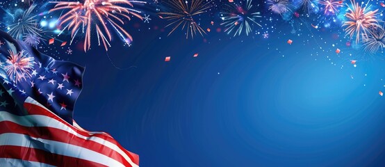 June 4th USA Independence Day - background with fireworks for design. festive 4th of july background. Full with fireworks and USA flag. Independence Day (United States) Memorial day