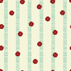A Seamless Rose Pattern With Vibrant Red Flowers Arranged Along Green Striped Lines. Ideal For Fabric Prints, Textile Design, Home Decor, And Floral-Themed Digital Projects