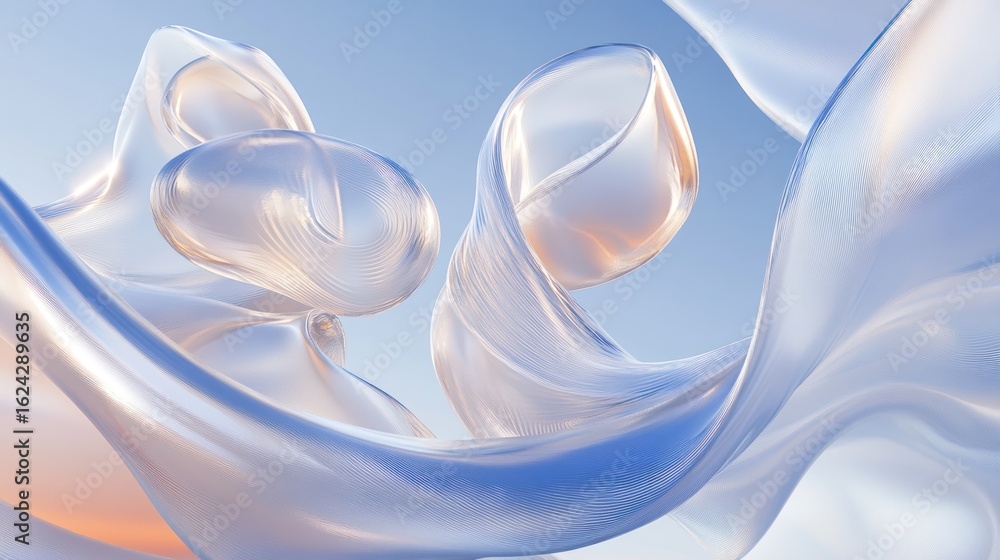 Aufkleber abstract fluid art with soft blue and peach tones creating elegant flowing shapes