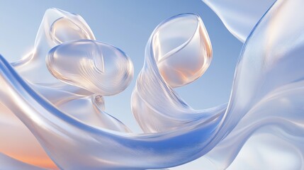 Abstract Fluid Art with Soft Blue and Peach Tones Creating Elegant Flowing Shapes