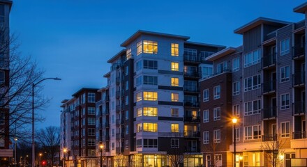Fototapeta premium Modern apartment buildings at twilight (1)