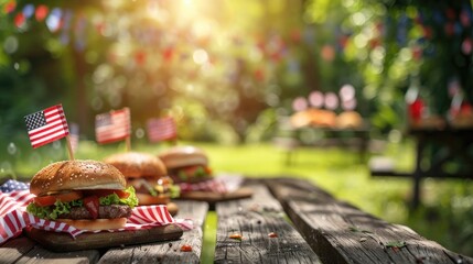 Independence day. US holiday. Outdoor. Family dinner happy 4th july, Memorial day