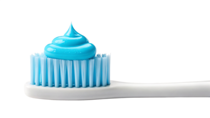 Toothbrush with blue toothpaste isolated on transparent background for dental hygiene and oral care to keep your mouth healthy
