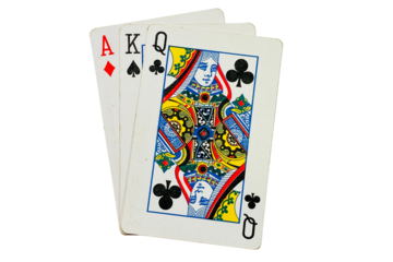 Set of ace, king, and queen playing cards isolated on a transparent background.