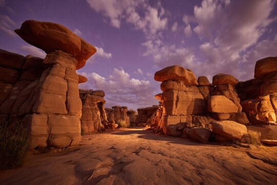 Desert rock formations at twilight