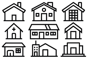 Fototapeta premium Set of Simple House and Building Outline Icons home architecture