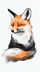 Obraz premium Fox in a curled sleeping position, delicate single-line drawing, elegant simplicity