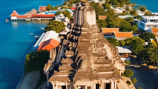 Panoramic view of Dwarka ( Gomti Ghat and Shree Dwarkadhish Temple ). Gujarat, India