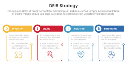 DEIB diversity strategy infographic 4 point stage template with outline table and circle header for slide presentation